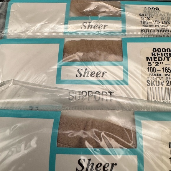 3 Pair SHEER FAMOUS MAKER  Beige PANTYHOSE (Med-TALL 5' 2"-5'8”) 100- 1651bs - Picture 3 of 8